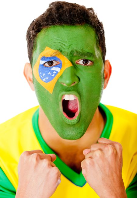 Excited Brazilian man - isolated over a white background
