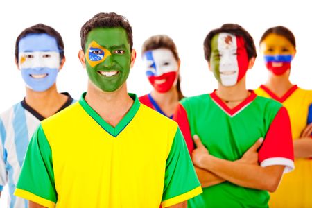 Group of Latin people smiling - isolated over a white background