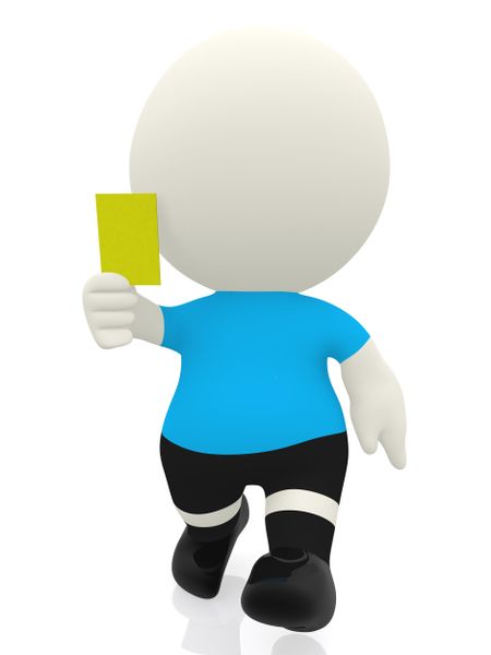 3D referee booking a yellow card - isolated over a white background