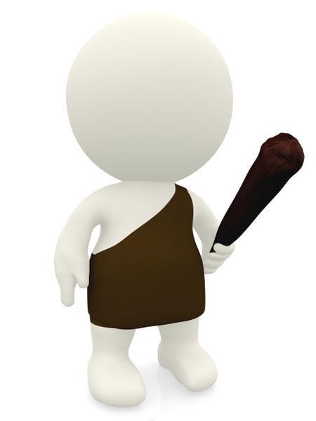 3D caveman with a stick - isolated over a white background