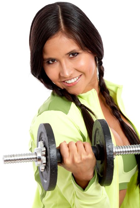 woman doing free weights isolated over a white background