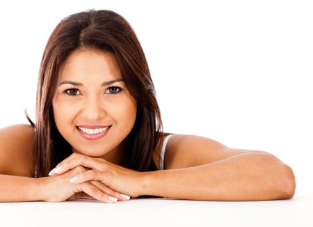 Beauty female portrait - isolated over a white background