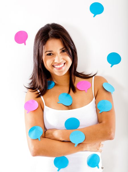 Woman with post-its - isolate dover a white background