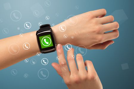 Female handwearing a ringing smartwatch with call icons around