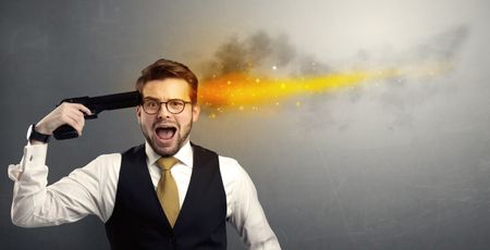 Man shoots his head with gun and lights are coming out from his head