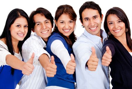 Group of young people with thumbs up - isolated over white