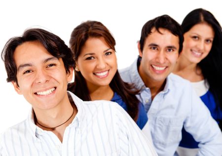 Group of friends smiling together - isolated over white