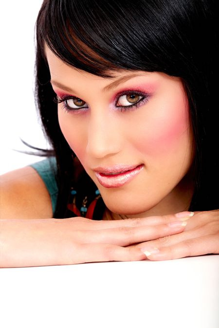 fashion woman portrait with make-up over a white background