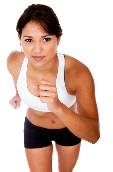 Woman running - isolated over a white background