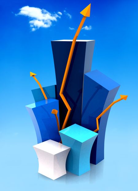 3d growth illustration with the sky in the background