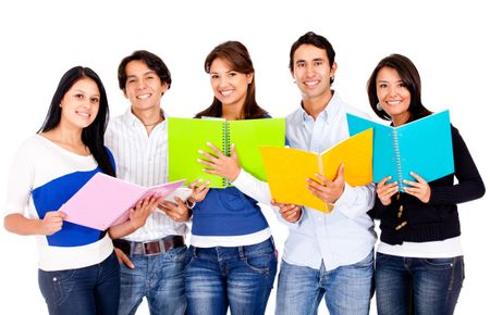 Happy group of students - isolated over a white background