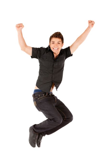 Happy man jumping - isolated over a white background