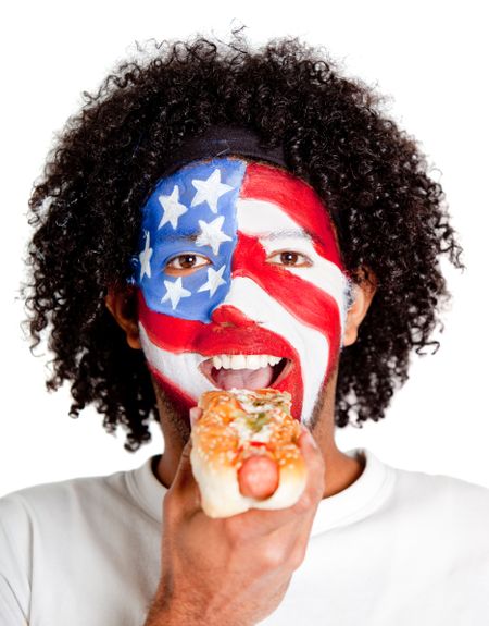 American man eating a hotdog Ã?Â?Ã?Â� fast food concepts