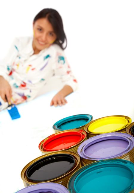 woman painter isolated over a white background