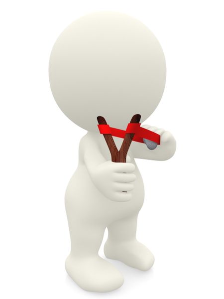 3D guy holding slingshot - isolated over a white background