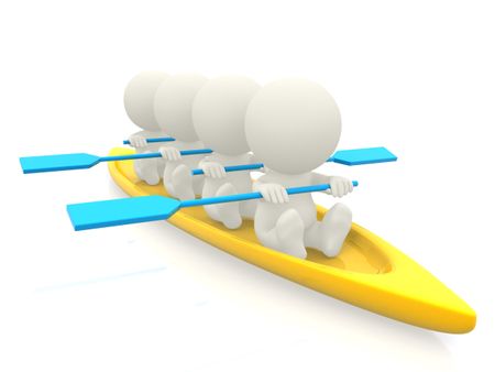 3D team rowing - isolated over a white backround