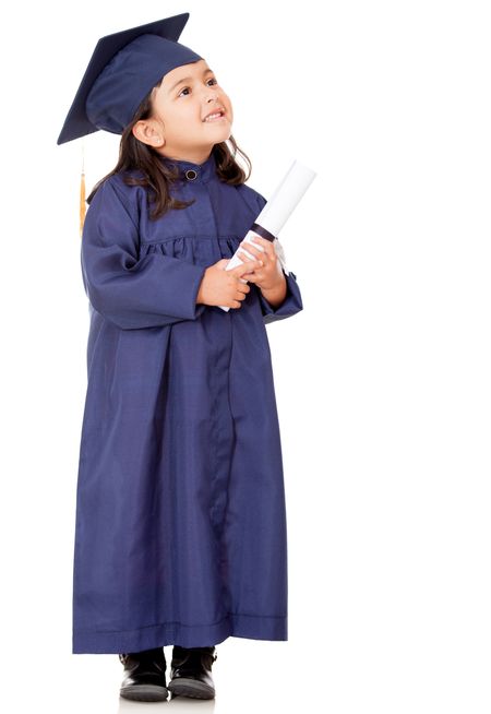 Pensive graduate girl - isolated over a white background