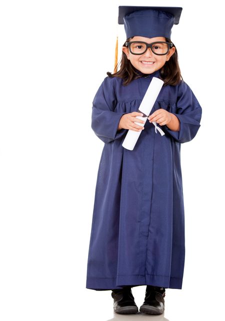Girl graduating with a graduation gown - isolated over a white background