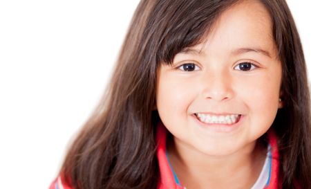 Happy little girl smiling - isolated over a white background