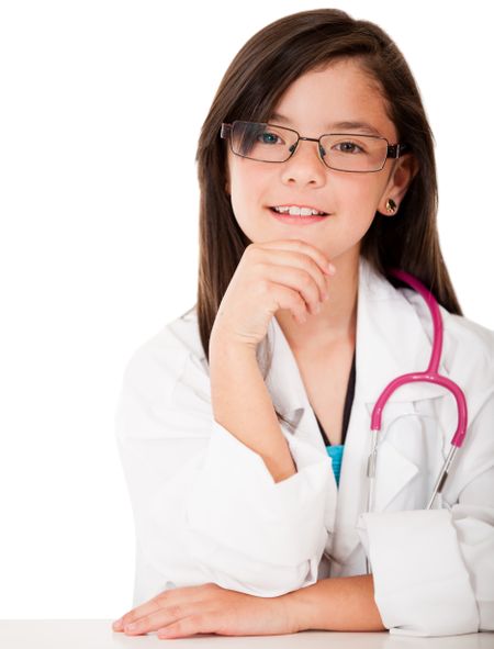 Beautiful young female doctor - isolated over a white background