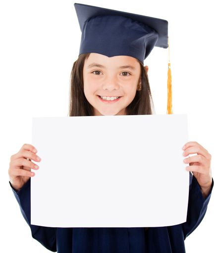 Young female graduate holding her diploma - isolated over white