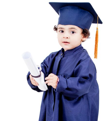 Little boy graduating from preschool - isolated over a white background
