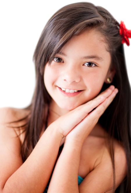 Sweet girl smiling - isolated over a white background