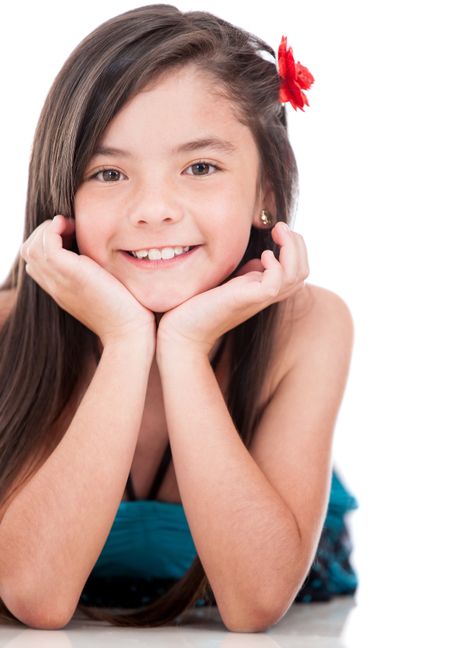 Cute little girl smiling - isolated over a white background