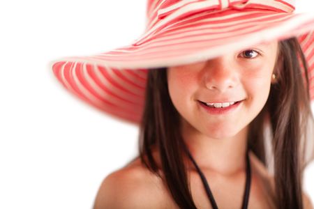 Summer girl with a hat - isolated over a white background