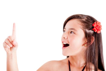 Girl pointing an idea - isolated over a white background