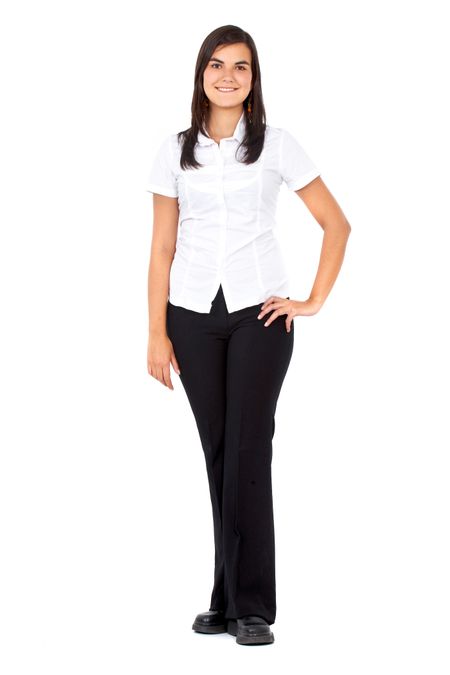 business woman standing - isolated over a white background