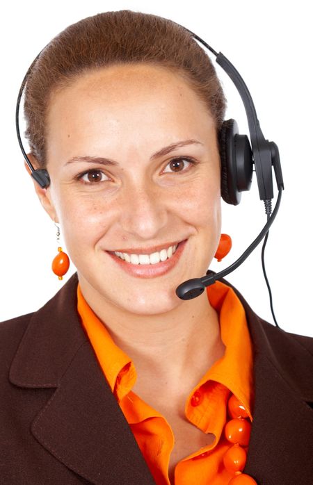 beautiful business customer service woman; smiling isolated over a white background