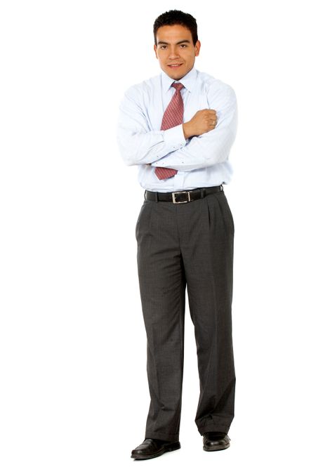 confident business man standing up - isolated over a white background