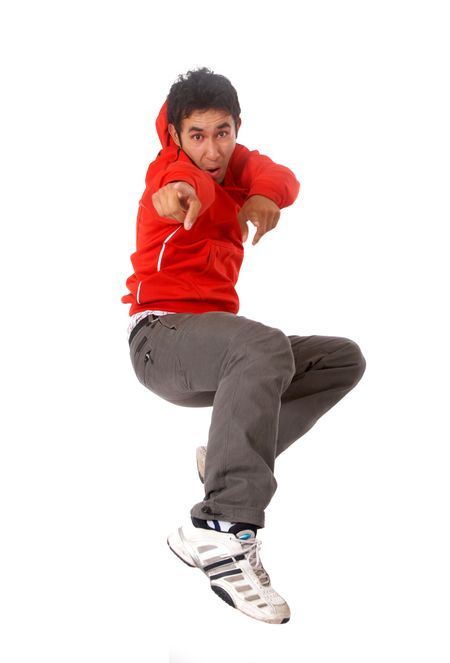 man jumping in the air isolated over a white background