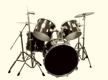 Drum Set Isolated in Black and White