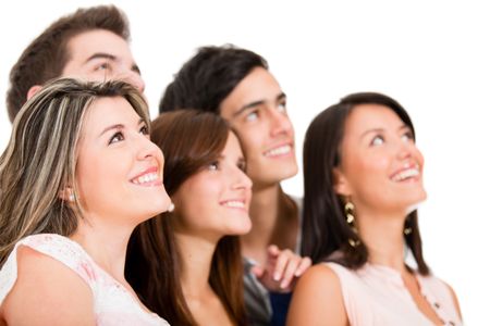 Group of people daydreaming - isolated over a white background