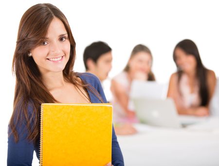 Female student with notebook and smiling - education concepts