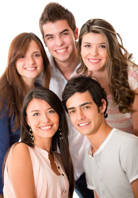 Happy group of young people - isolated over a white background