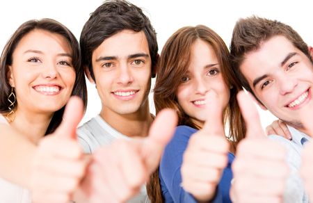 Group of people with thumbs up - isolated over a white background