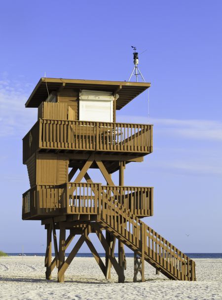 Two-story lifeguard tower at Holmes Beach, Florida