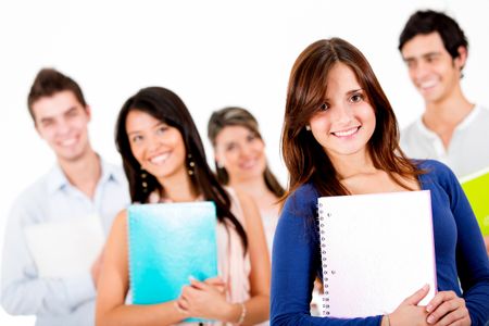 Group of university students - isolated over a white background