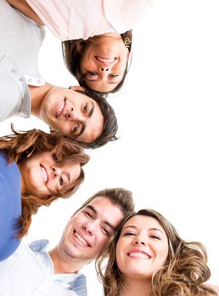 Group of people smiling - isolated over a white background