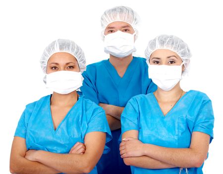 group of surgeon doctors isolated over a white background
