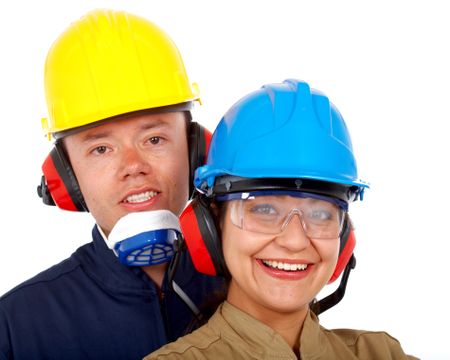 couple of manual workers isolated over a white background