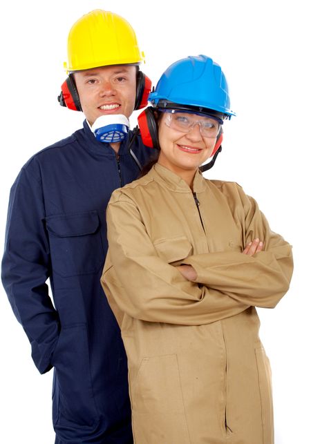couple of industrial workers isolated over a white background