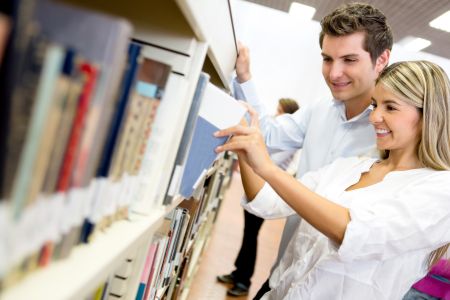Students looking for a book at the library