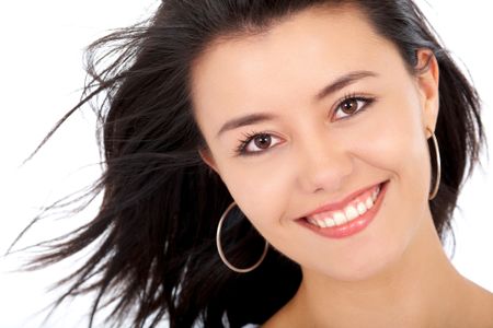 casual woman face smiling portrait isolated over a white background