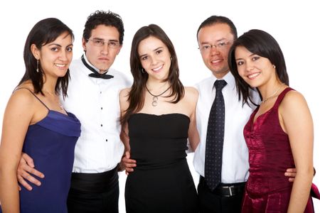 happy group of friends ready to party isolated over a white background