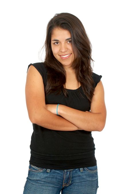 casual woman smiling portrait isolated over a white background