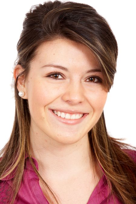 casual woman face smiling portrait isolated over a white background